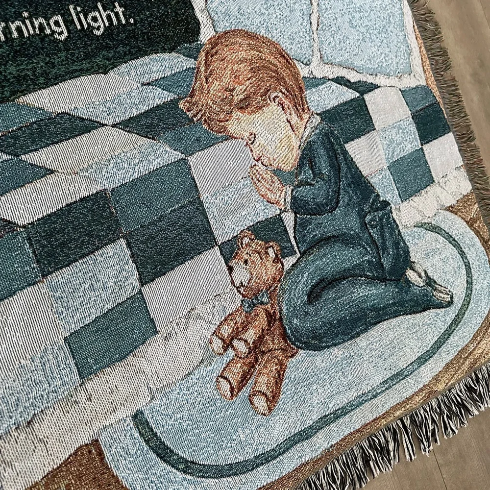 Children's Bedtime Prayer Throw Blanket Now I Lay Me Down to Sleep Boy Tapestry